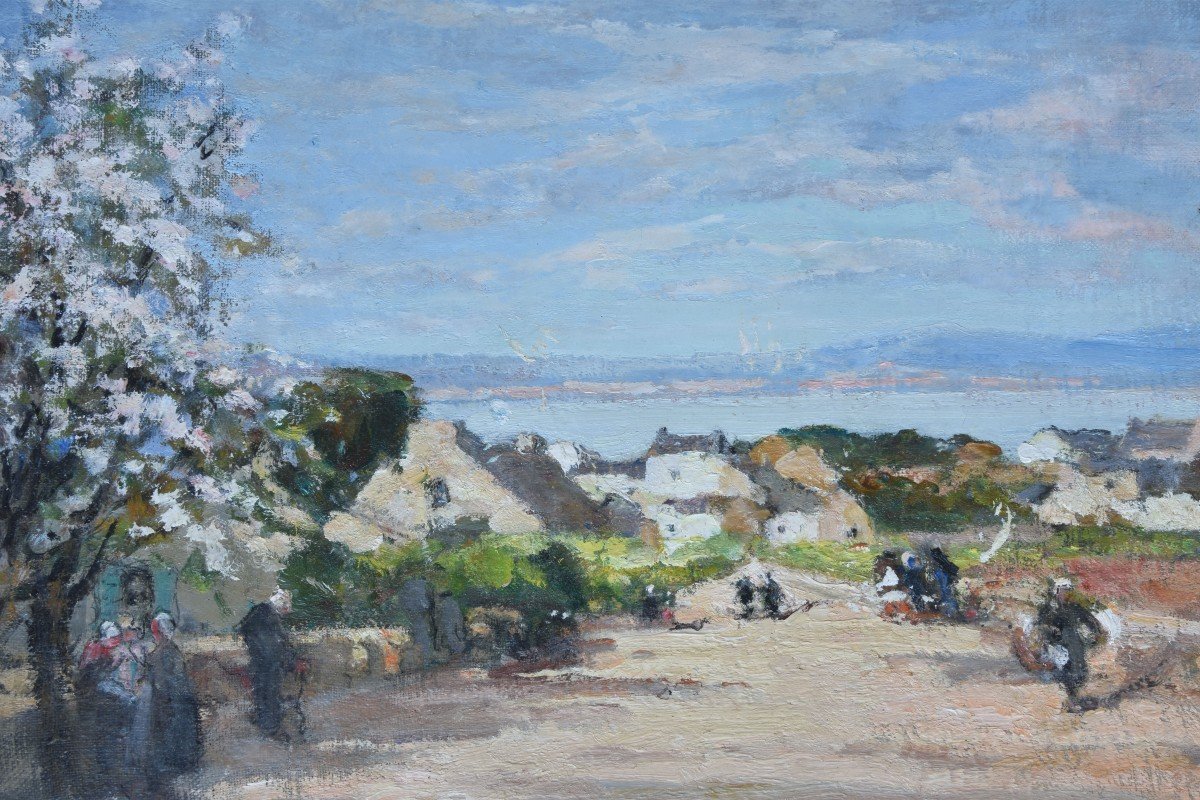 Marie Reol "le Vieux Cerisier à Poullan Sur Mer"" Huile Sur Toile 46x55-photo-4